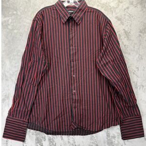 Express Mens XL Red Black Striped Long Sleeve Button Front Shirt 17-17.5